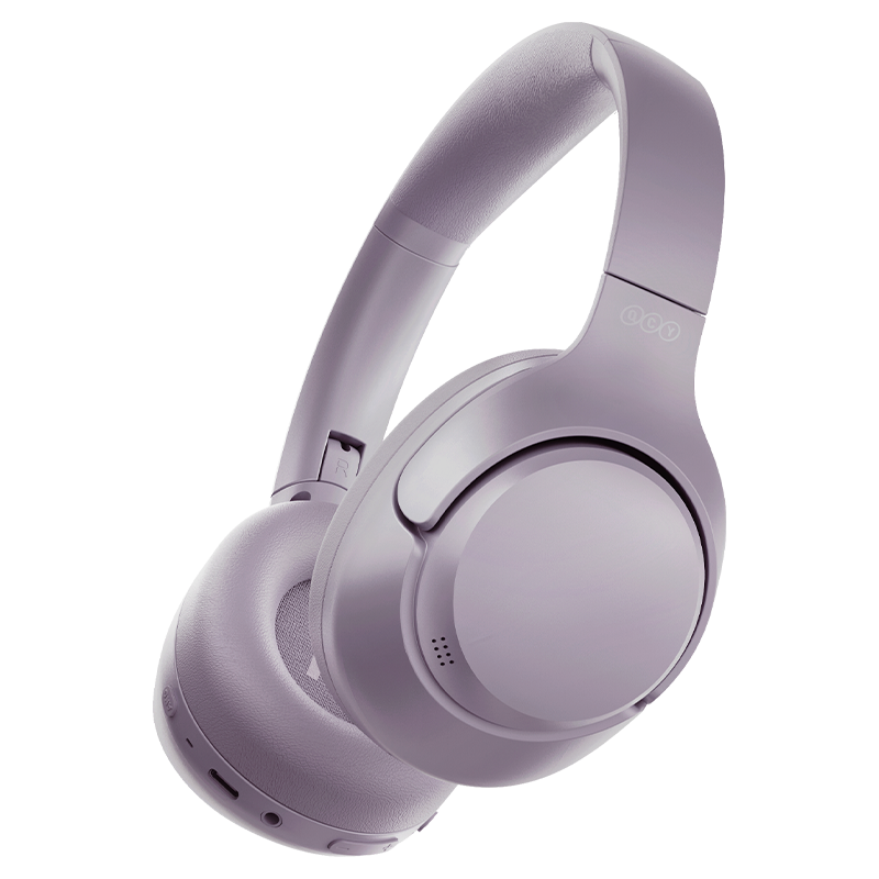 Auriculares inalámbricos Lila QCY H3 Over-Ear, vista de 45 grados desde la derecha, detalles de diseño elegantes.