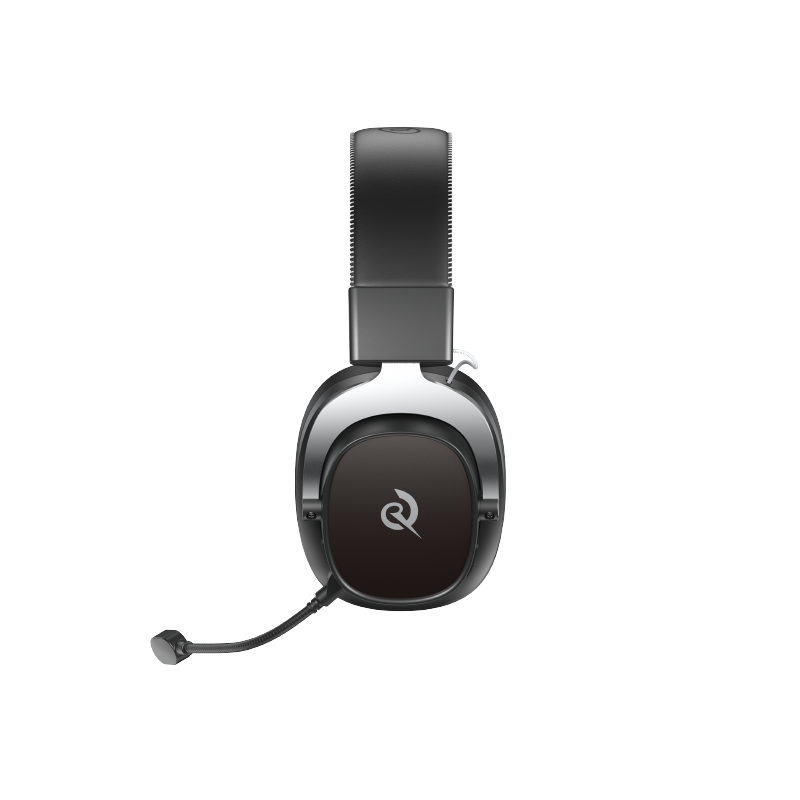 Auriculares para juegos Heroad VT200 Edición Tri-Mode con micrófono y diseño elegante en negro y plata.