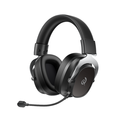 Auriculares para juegos Heroad VT200 Edición Tri-Mode con micrófono y logo, negro y plata, circumaurales, para PC y consolas