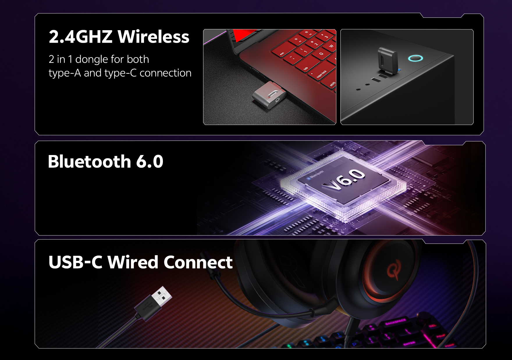 Auriculares QCY HT05: inalámbricos 2.4GHz, Bluetooth 6.0 y conexión por cable USB-C para juegos