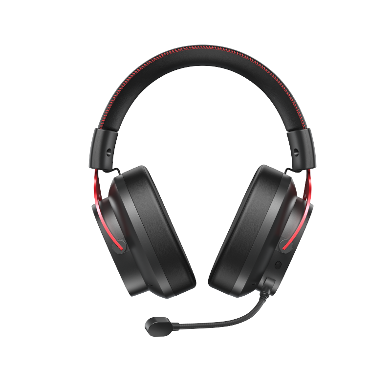 Auriculares Heroad VT200 Edición Tri-Mode con micrófono, negro y rojo, diseño circumaural, inalámbricos y optimizados para juegos.