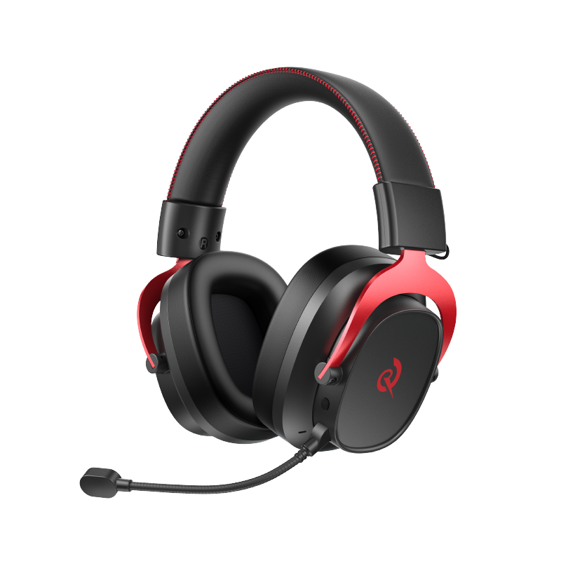 Auriculares para juegos Heroad VT200 Edición Tri-Mode con acento rojo y micrófono, negro y rojo, para experiencias de juego inmersivas.