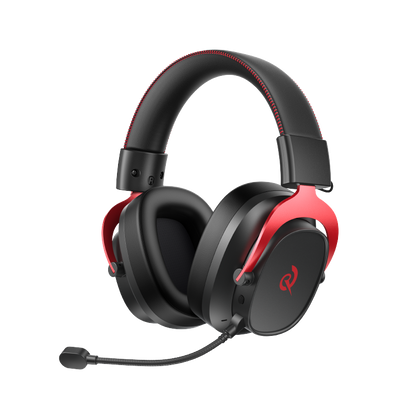 Auriculares para juegos Heroad VT200 Edición Tri-Mode con acento rojo y micrófono, negro y rojo, para experiencias de juego inmersivas.