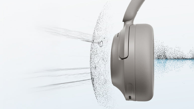 Auriculares over-ear plateados con efecto de chorro de agua.