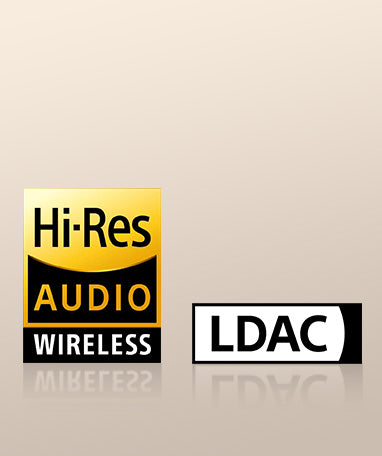 Logos de Audio Inalámbrico Hi-Res y LDAC para transmisión inalámbrica de audio de alta calidad.