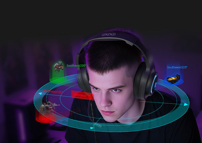 Auriculares para juegos con sonido 360° para experiencias inmersivas.