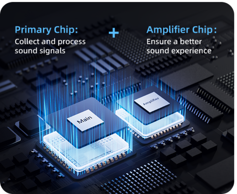 Tecnología de doble chip: el chip principal procesa señales de audio, el chip amplificador garantiza una mejor experiencia sonora.