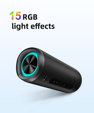 Altavoz Bluetooth portátil negro con 15 efectos de luz RGB