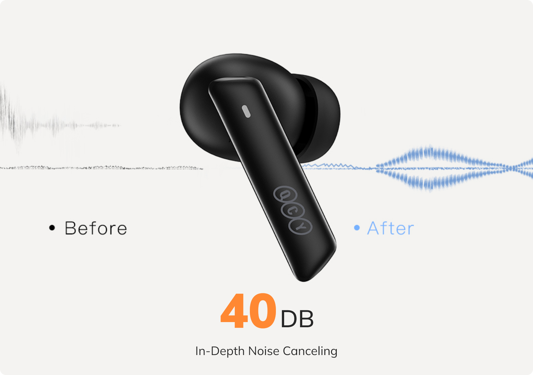 Auriculares inalámbricos QCY con cancelación de ruido de 40 dB.