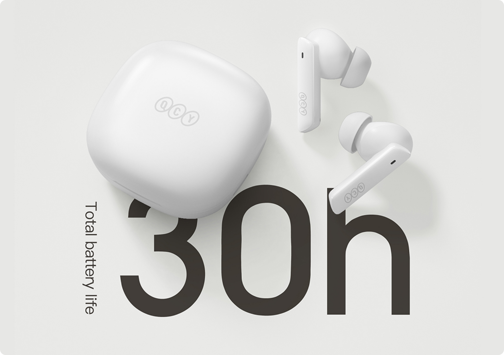 Auriculares Bluetooth QCY T13 blancos con estuche de carga, 30 horas de duración de batería, inalámbricos, diseño intrauditivo para música y llamadas.