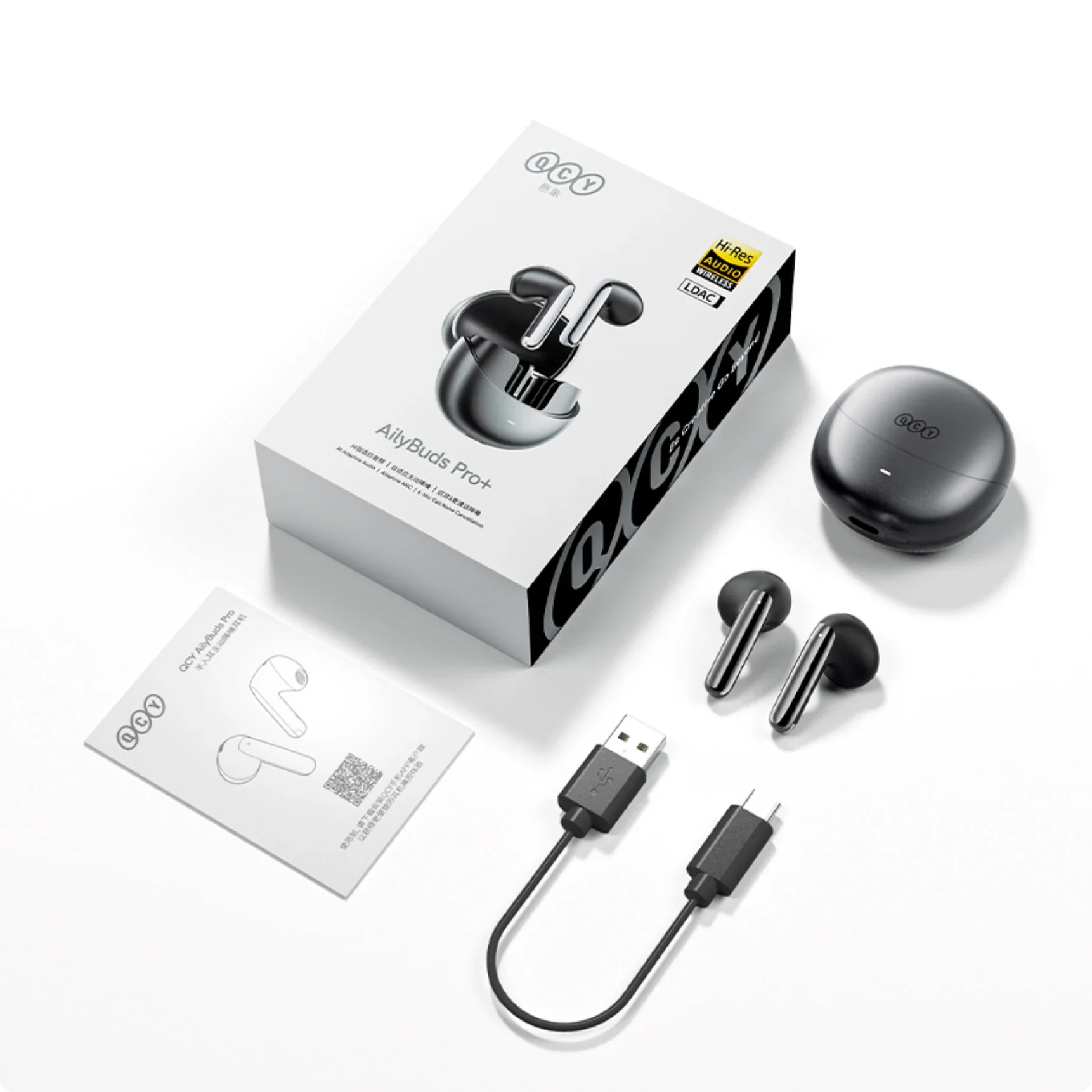 Auriculares inalámbricos QCY AilyBuds Pro+ con audio Hi-Res, LDAC y cable de carga USB-C incluido
