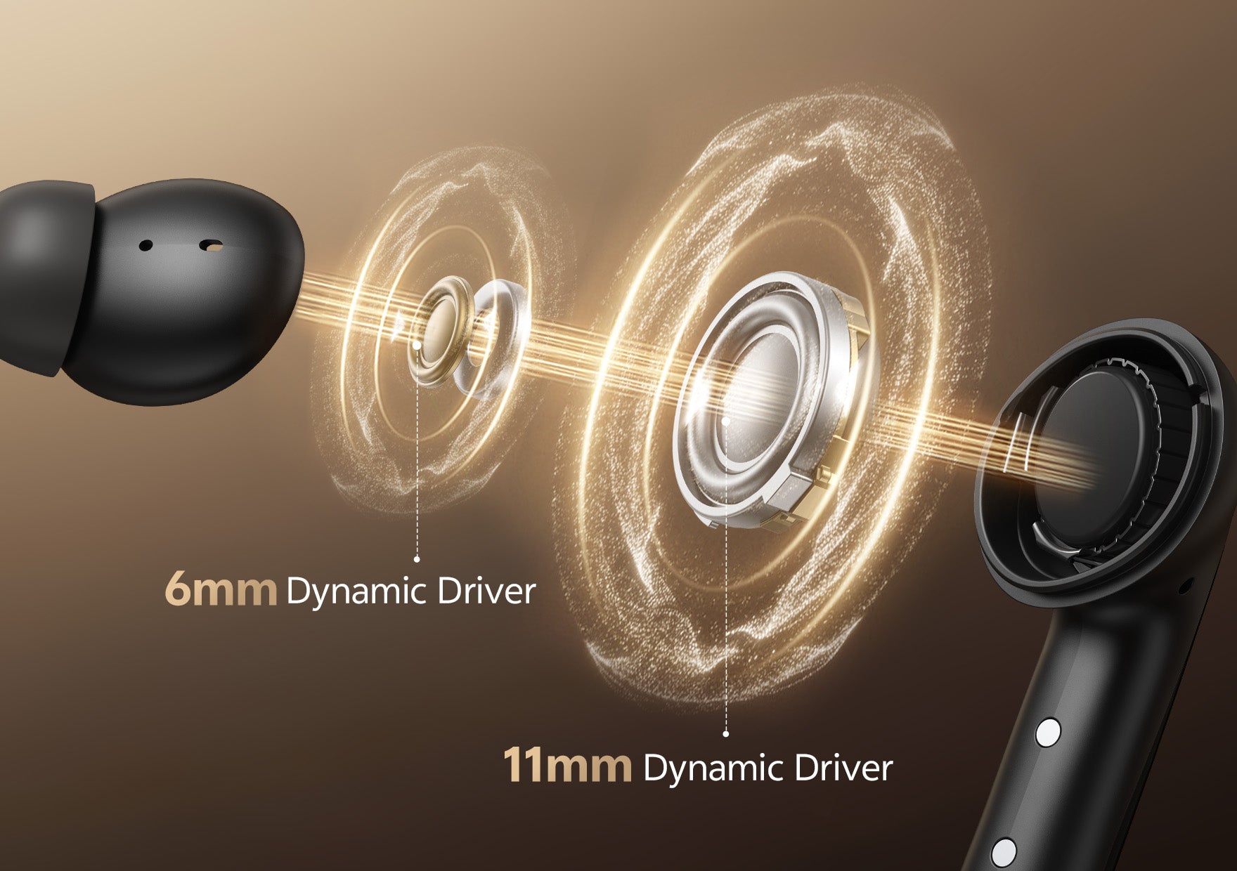 Auriculares con controladores dinámicos de 6 mm y 11 mm para un sonido de calidad HiFi.