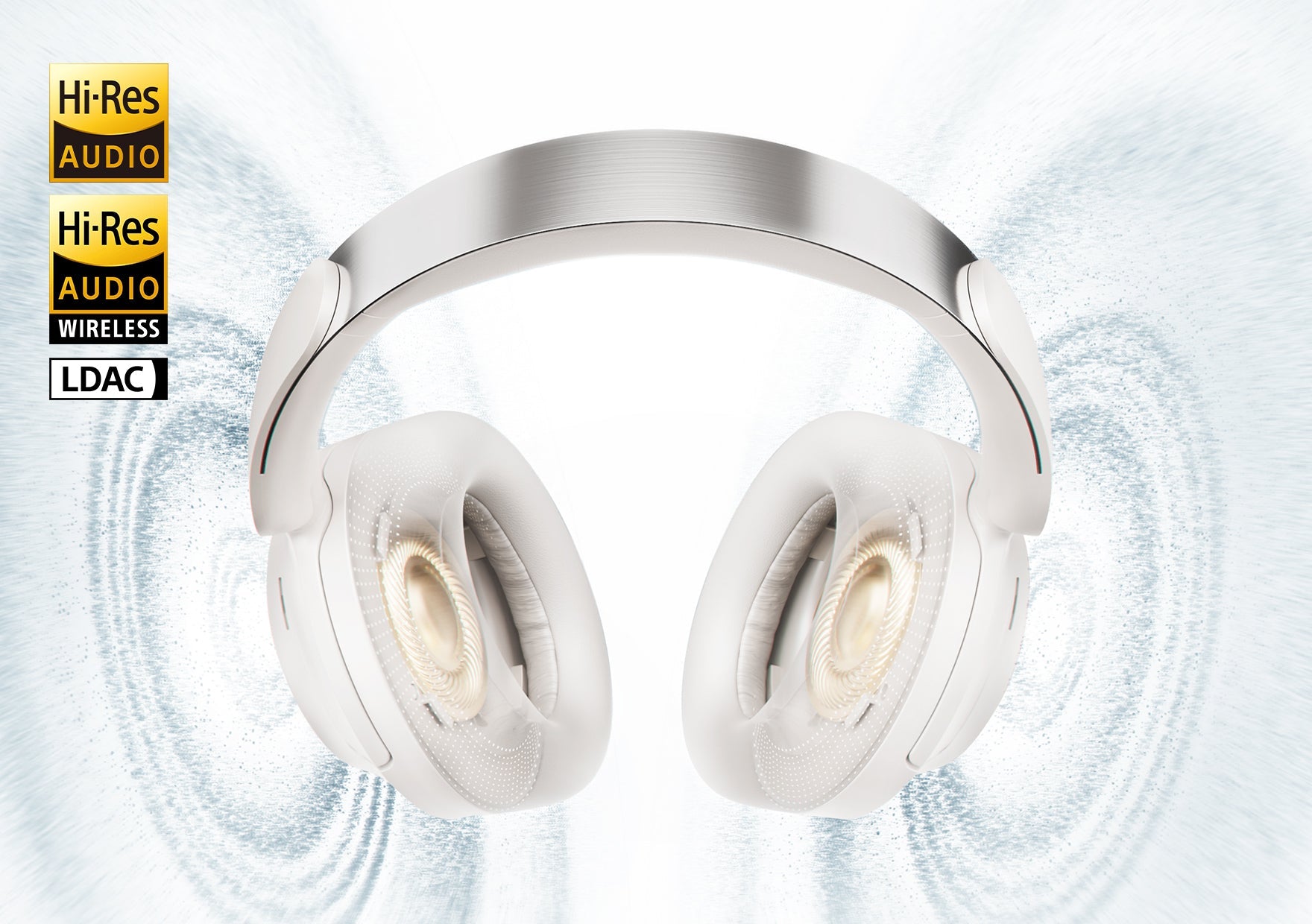 Auriculares inalámbricos Hi-Res blancos con LDAC, calidad de sonido superior.