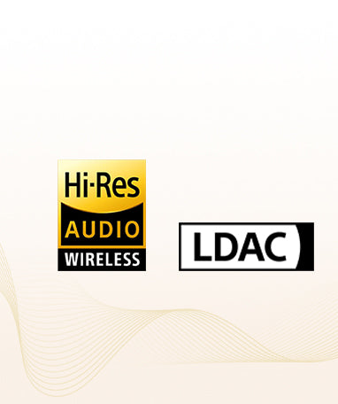 Logo de Audio Inalámbrico Hi-Res y LDAC para transmisión inalámbrica de audio de alta calidad.