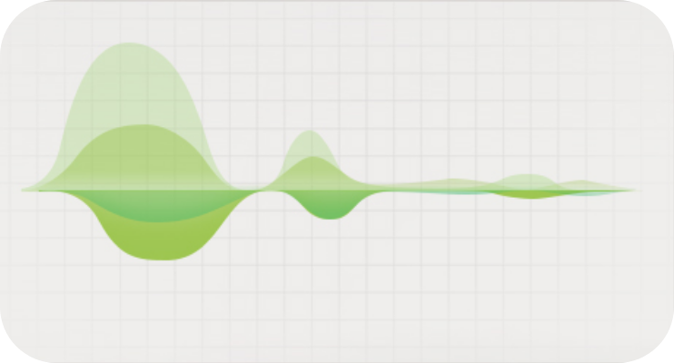 Forma de onda de audio verde sobre fondo cuadriculado, visualización de ondas sonoras o grabación de voz.