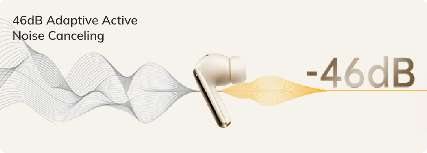 Auriculares dorados con cancelación activa de ruido adaptativa de 46dB.