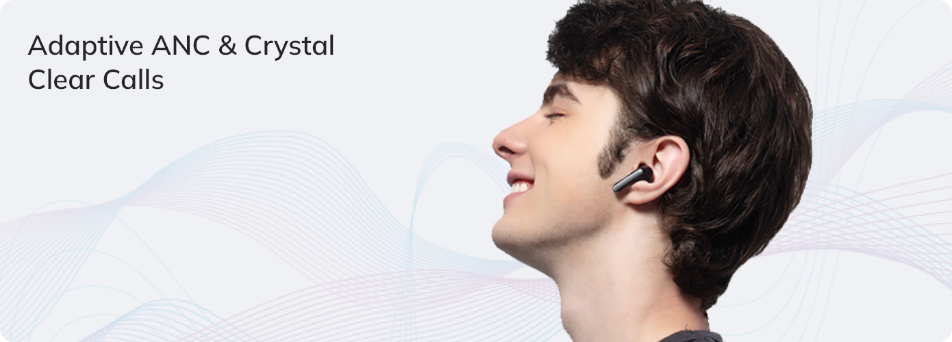 Hombre con auriculares inalámbricos, ANC adaptativo y llamadas cristalinas, diseño moderno, calidad de sonido excelente
