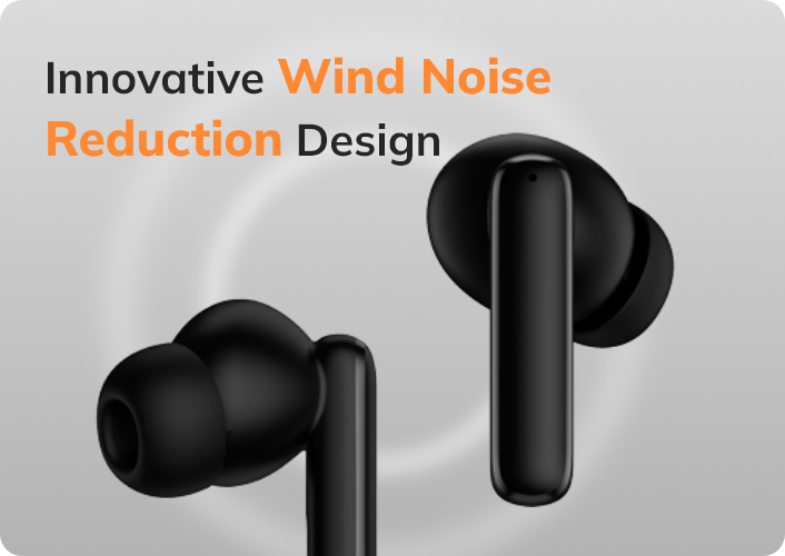 Auriculares inalámbricos negros con diseño innovador de reducción de ruido del viento para una calidad de audio clara.