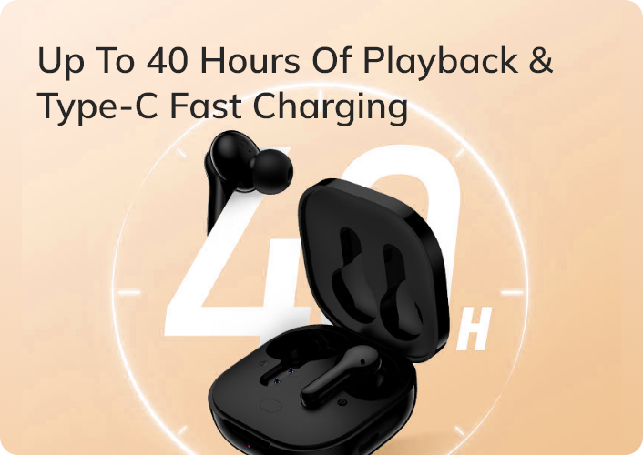 Auriculares Bluetooth negros con estuche de carga, hasta 40 horas de reproducción y carga rápida Type-C.