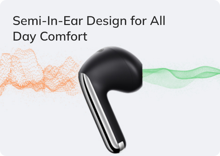 Auriculares semi-in-ear negros para comodidad durante todo el día con diseño ergonómico y ajuste suave.