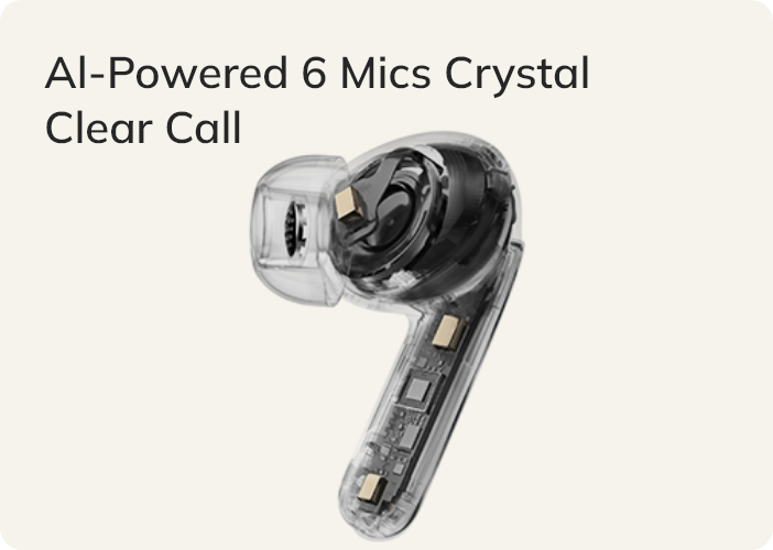 Auriculares intrauditivos transparentes con 6 micrófonos y tecnología de IA para llamadas cristalinas.