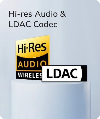 Logotipos de Hi-Res Audio y códec LDAC para calidad de sonido inalámbrica de alta calidad.
