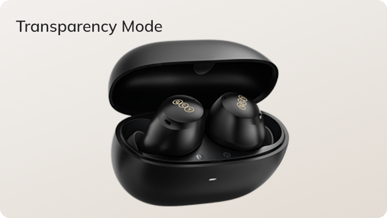 Auriculares Oppo en estuche de carga con modo de transparencia