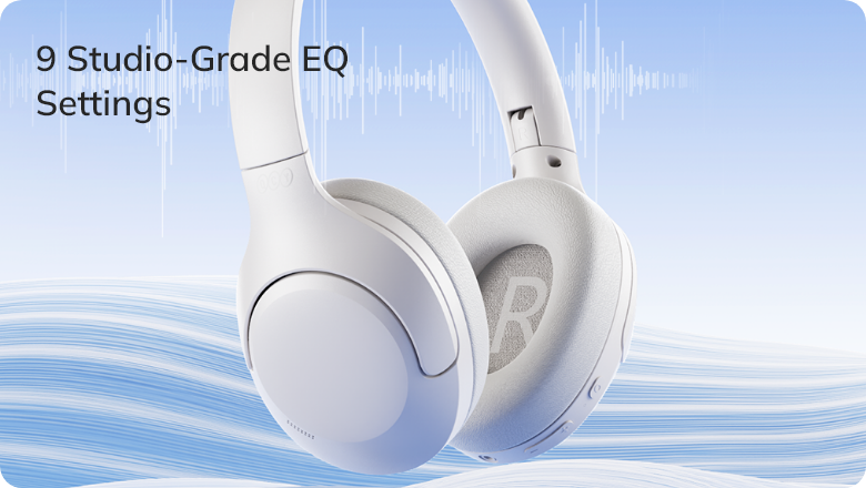 Auriculares blancos Over-Ear con 9 ajustes de ecualizador de grado de estudio, ideales para disfrutar de la música.
