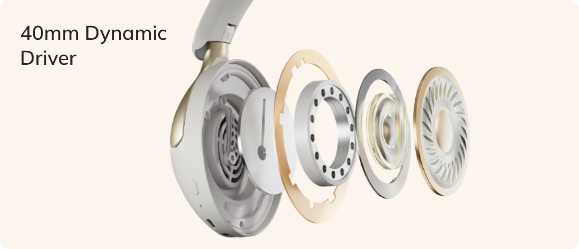 Controlador dinámico de 40 mm en auriculares circumaurales, toma interior detallada