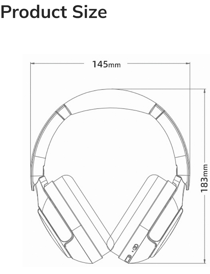 Auriculares circumaurales con 145 mm de ancho y 183 mm de alto.
