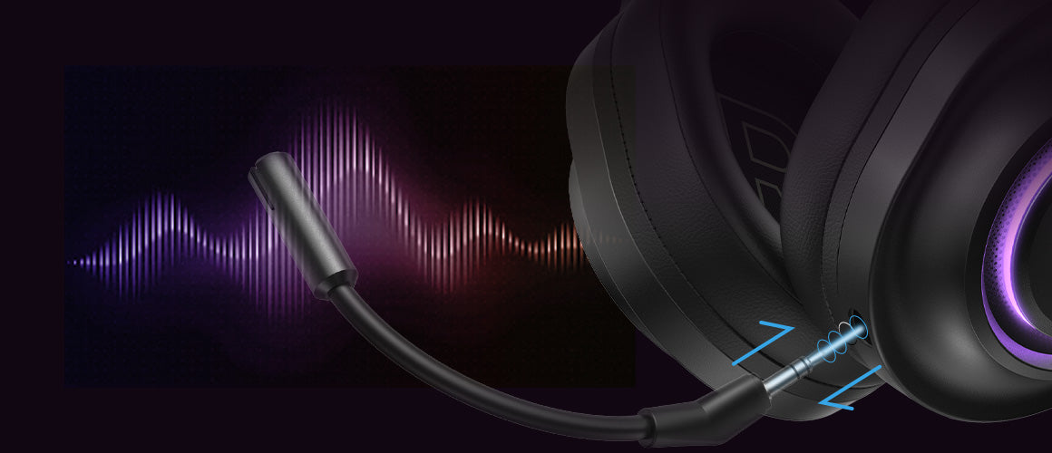 Auriculares para juegos negros con micrófono y luz RGB.