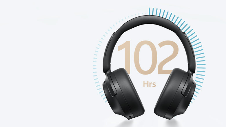 Auriculares negros de diadema con 102 horas de duración de batería.