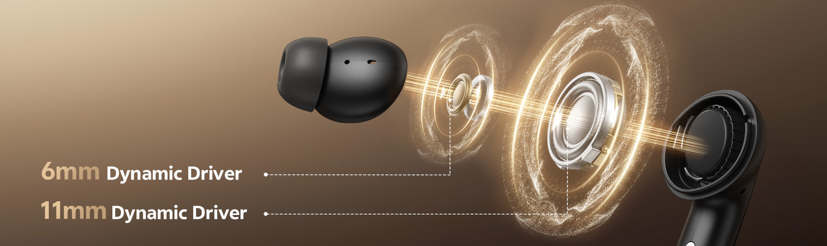 Auriculares con controlador dinámico de 6 mm y 11 mm para un sonido de alta calidad.