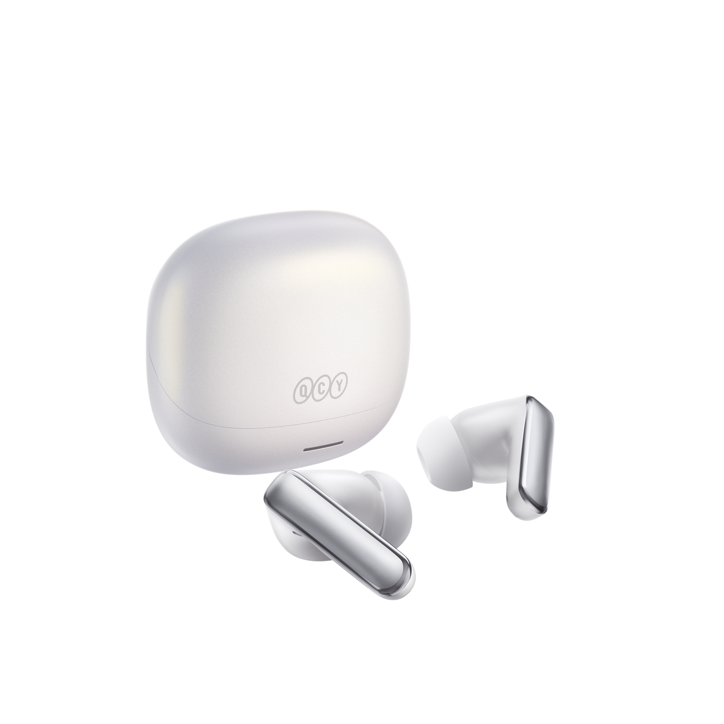 MeloBuds N65 – auriculares inalámbricos blancos con estuche de carga.