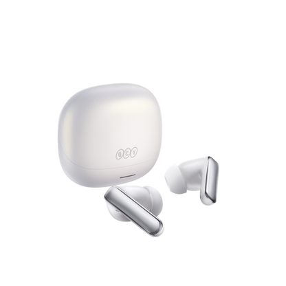 MeloBuds N65 – auriculares inalámbricos blancos con estuche de carga.