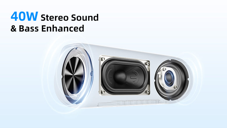 Altavoces estéreo de 40W con graves reforzados – diseño blanco