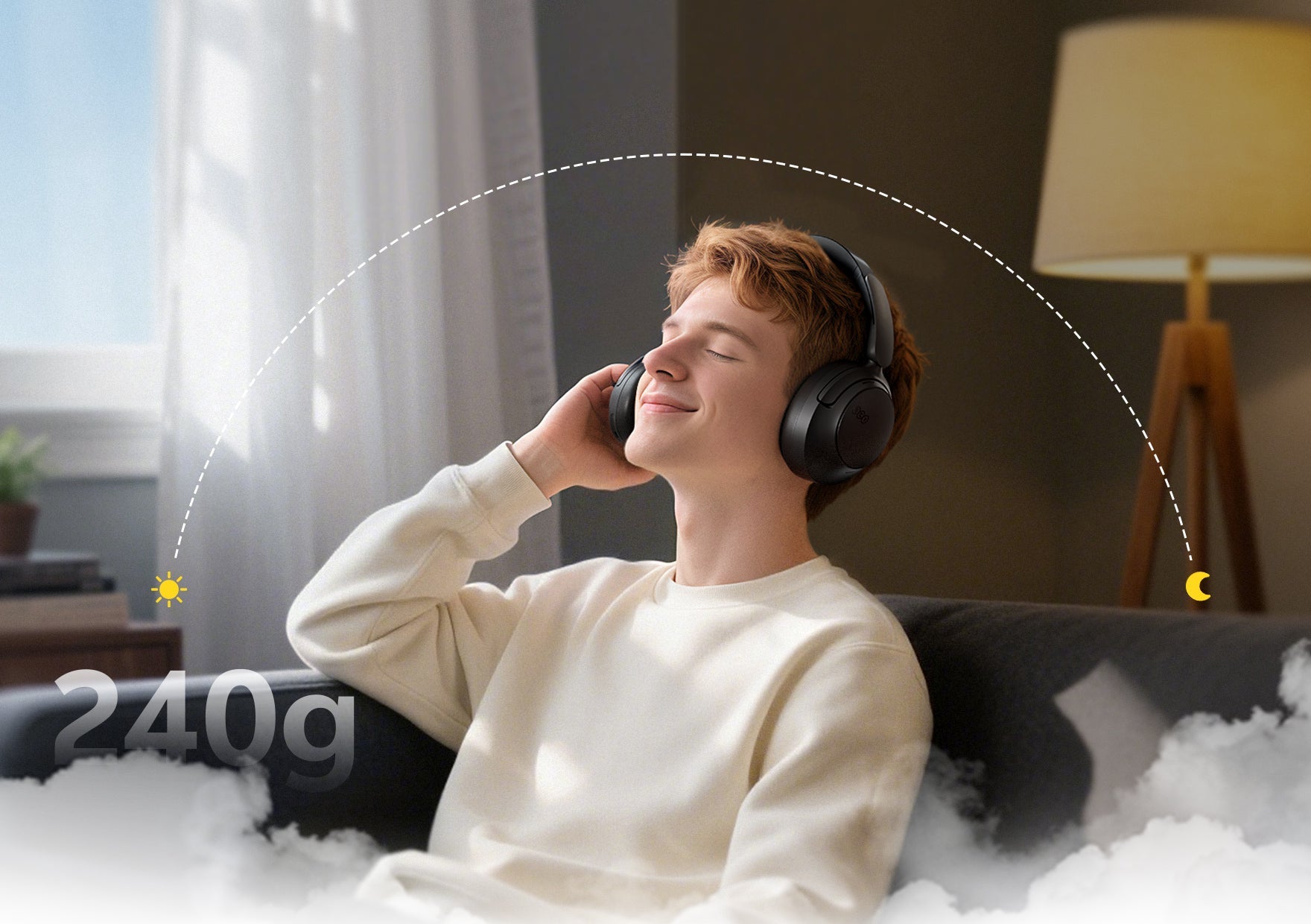 Auriculares ligeros de 240 g para escuchar música cómodamente en el día a día.