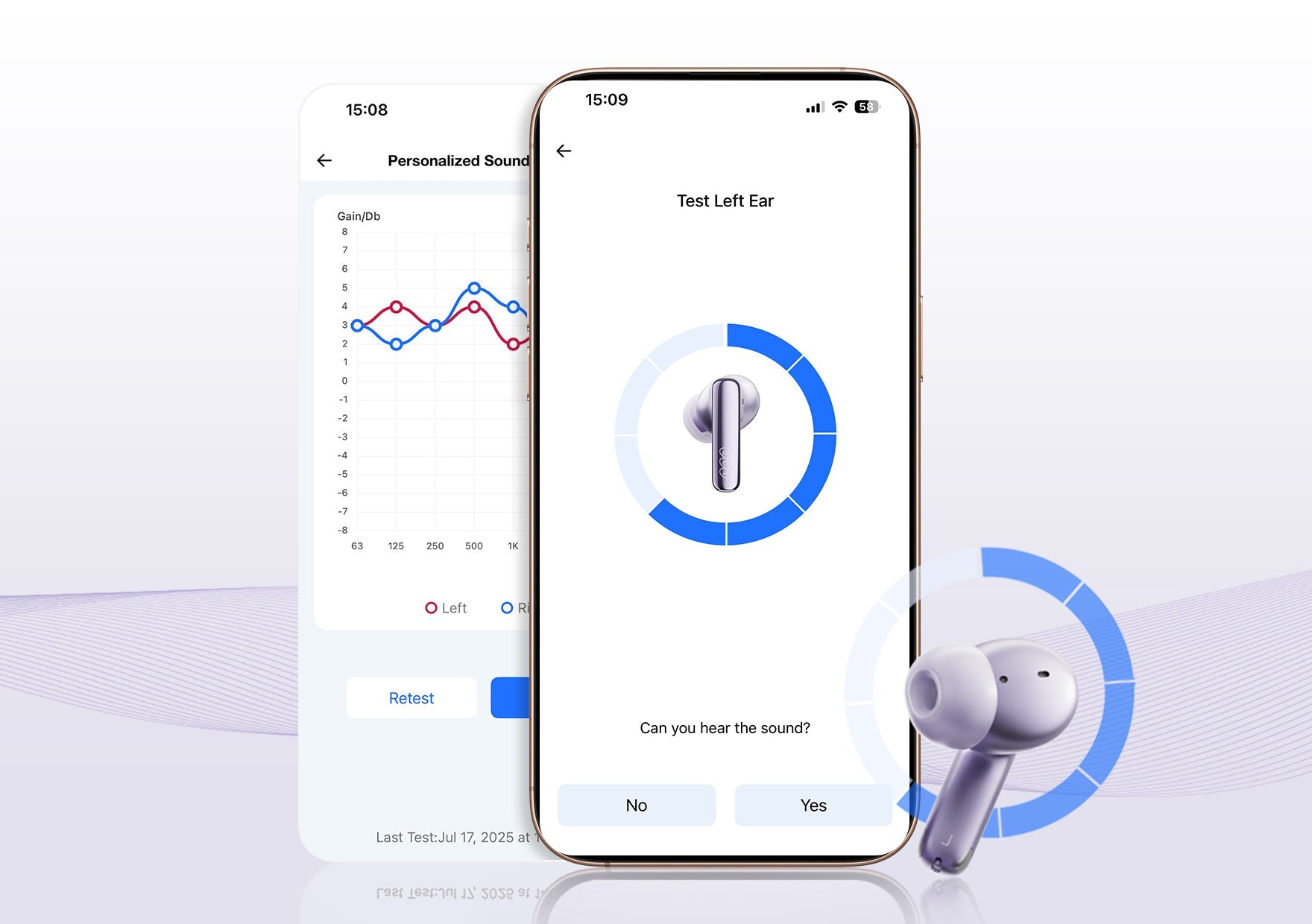 Teléfono inteligente con aplicación de configuración de auriculares para calibración de audio