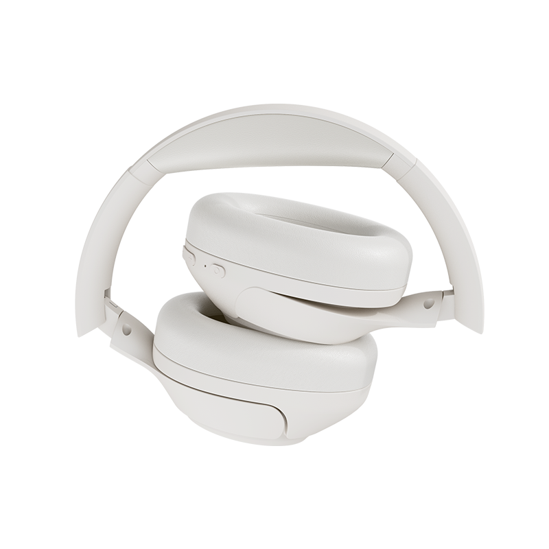 Auriculares QCY H3 Over-Ear blancos, vista lateral plegada con diseño compacto y limpio y superficie mate suave.