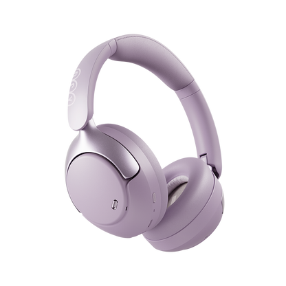 Auriculares QCY H3 Pro lila Over-Ear en vista de tres cuartos con almohadillas suaves destacadas