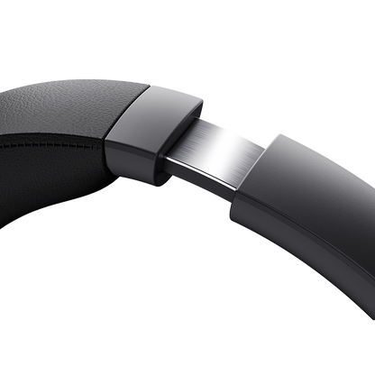 Primer plano de la diadema negra del QCY H3 Pro con deslizador metálico ajustable y parte inferior acolchada