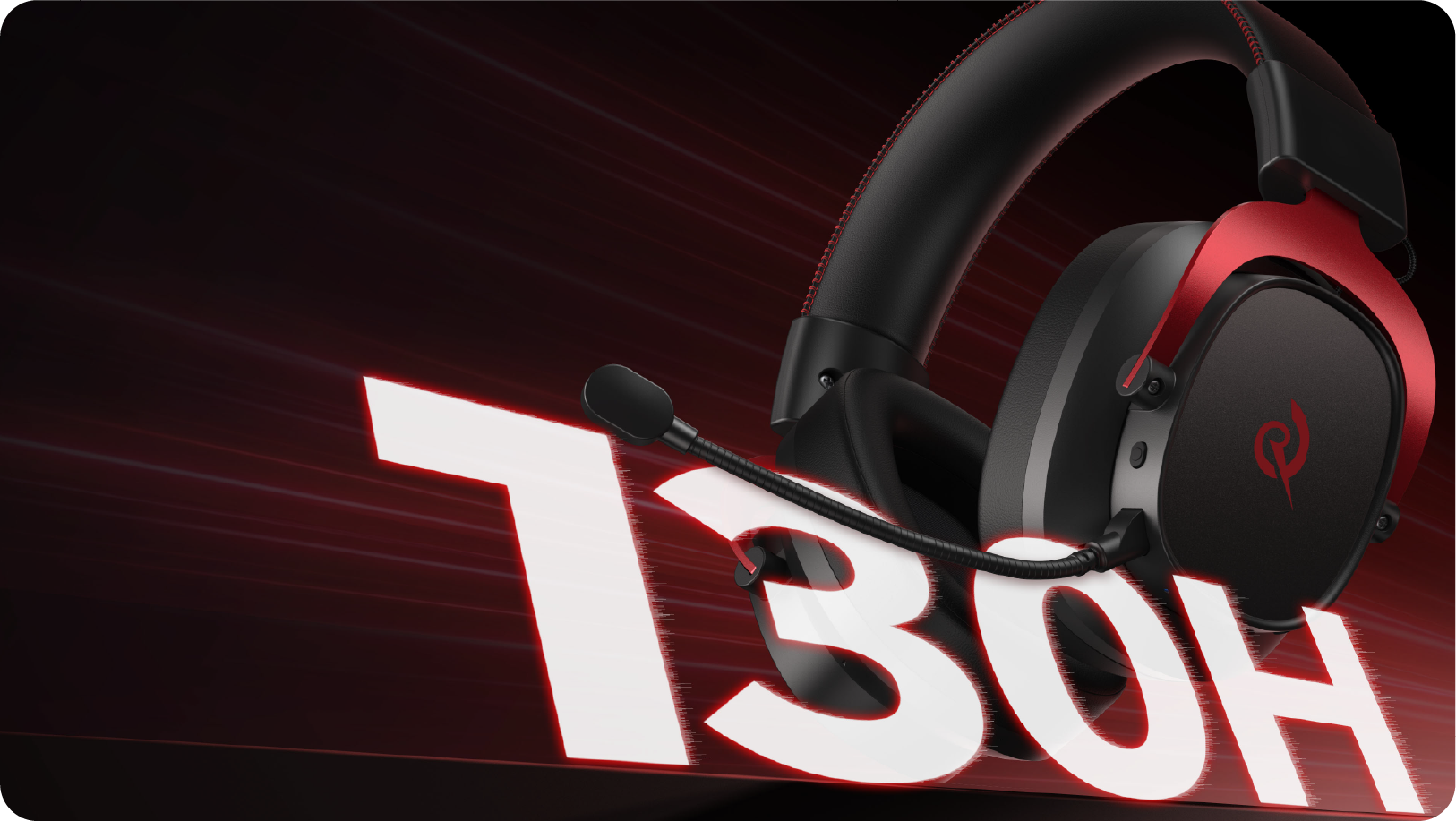 Auriculares para juegos T30H con micrófono, negro y rojo, diseño moderno para jugadores, destacado sobre fondo oscuro