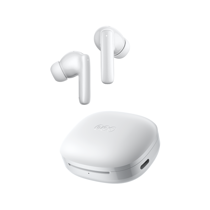 Auriculares True Wireless QCY T13 Pro con estuche de carga – blanco, diseño moderno, auriculares inalámbricos para sonido claro y comodidad.