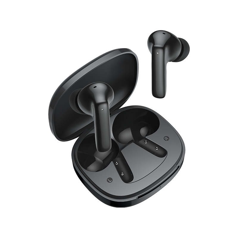 Auriculares True Wireless QCY T13 Pro en negro, con estuche de carga y auriculares, diseño moderno, compacto y elegante.