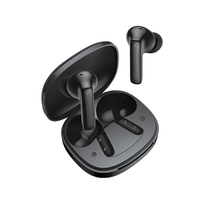 Auriculares True Wireless QCY T13 Pro en negro, con estuche de carga y auriculares, diseño moderno, compacto y elegante.