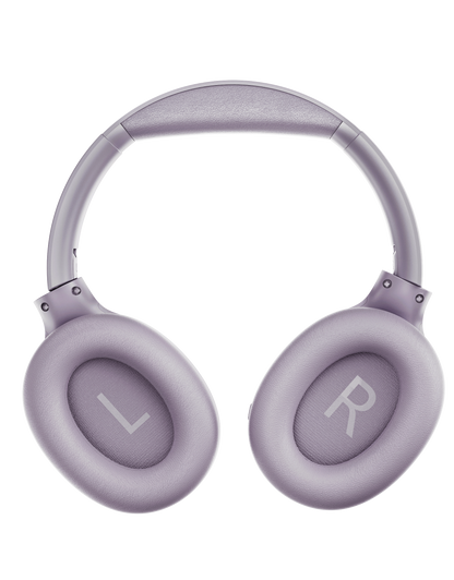 Auriculares inalámbricos Lila QCY H3 Over-Ear, vista frontal directa con logo L/R en las almohadillas.