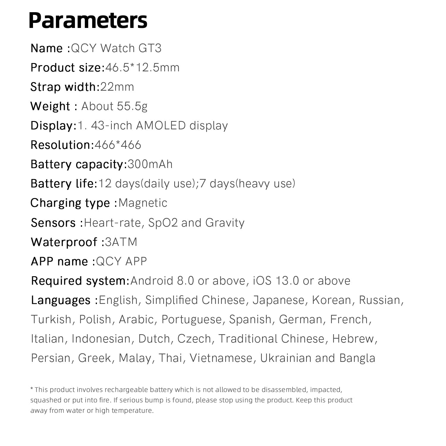 Reloj inteligente QCY Watch GT3 con pantalla AMOLED, sensor de frecuencia cardíaca y batería de 12 días.